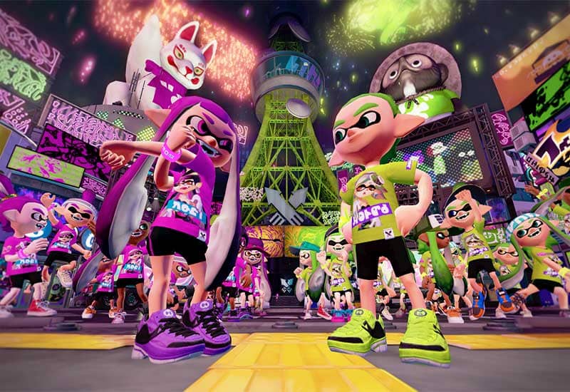 Personajes de Splatoon desafiándose con la mirada